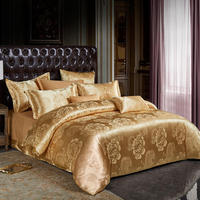 Ensemble de literie en jacquard de luxe 3 pièces couleur or, draps en jacquard satiné, ensembles de literie en jacquard
