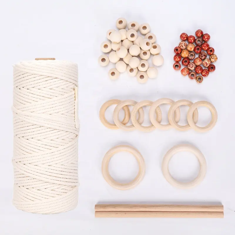 Cotton Cord 3mm Macrame Kit Macrame Supplies Natural Rope Wooden Sticks Hoops Rings Colored Beads