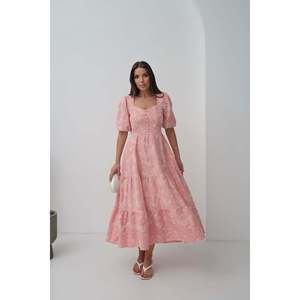 Wholesale Pink Buttoned <b>Balloon</b> Sleeve <b>Prom</b> Dress Decorative Elegant Design - Product Image 6