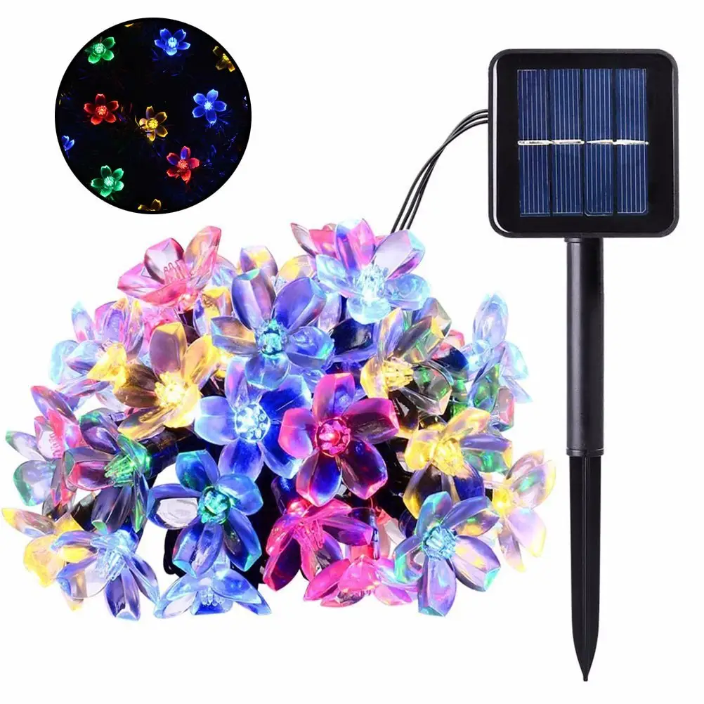 Solar Cherry Blossom Light String Outdoor Waterproof 8 Mode Solar Patio Light Garden Party Wedding Christmas Holiday