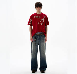 เสื้อยืดผู้ชายสุดหรู ผ้าฝ้าย 100% แฟชั่นฤดูร้อน 260 แกรม หนัก ทรงโอเวอร์ไซส์ ลายปักลูกปัด 3 มิติ ระบายอากาศ สไตล์สตรีท - Product Image 4