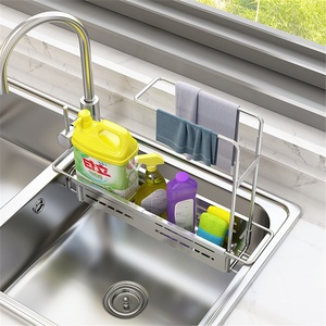 Kitchen Stainless Steel Double Tier Modern Retractable <b>Sink</b> Drain Basket Towel <b>Storage</b> Rack Punch-Free - Product Image 3