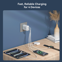 Chargeur rapide multi-ports 45W PD QC3.0, chargeur mural 2USB-C+2USB-A, prise US EU UK, chargeur portable pour téléphone et tablette
