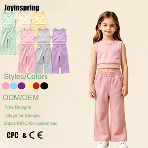 Conjunto de 2 piezas de verano para niñas: Top corto sin mangas y pantalones de pierna ancha, ropa deportiva para niños, chándal suave y transpirable para uso diario. - Product Image 1