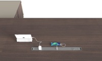 Escritorio de Oficina de Madera con Caja para Cables Oculta, Tomas de Corriente Integradas y Almacenamiento con Cerradura de Contraseña - Diseño para Oficinas Comerciales/Domésticas