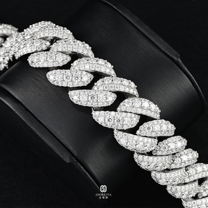 Chaîne cubaine à maillons surélevés de 18 mm, sertie de moissanite VVS, plaquée argent sur laiton, collier de luxe hip-hop pour homme, cadeau pour une fête - Product Image 3