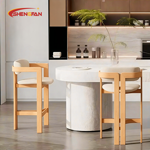 Nouvelle Arrivée Tabouret de Bar en Bois Massif Naturel de Luxe Style Italien Tissu <span class=keywords><strong>Confortable</strong></span> <span class=keywords><strong>Chaise</strong></span> de <span class=keywords><strong>Salle</strong></span> à <span class=keywords><strong>Manger</strong></span> pour Hôtel Restaurant Pub Bistro - Product Image 1