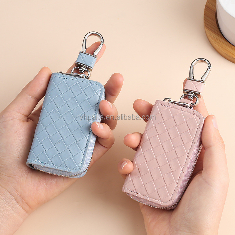 YH Fashionable Car Key Holder - Portable Leather Cover with Buckle Auto Vehicle Chain Key Case Bag