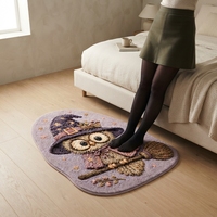 Tapis moderne antidérapant lavable en polyester, motif halloween (hibou, sorcière, balai), en faux velours, pour entrée de maison