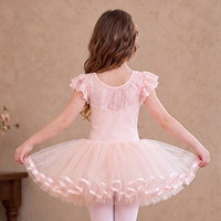 Maillot de Ballet para Niñas con Encaje, Parches, Mangas con Volantes y Ribete de Satén, Disfraz para Actuaciones Escénicas y Danza Diaria