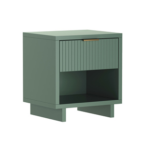 Sage Green Nightstand With Vertical Panel Door And Open <b>Shelf</b> Storage For Bedroom Use - Product Image 6