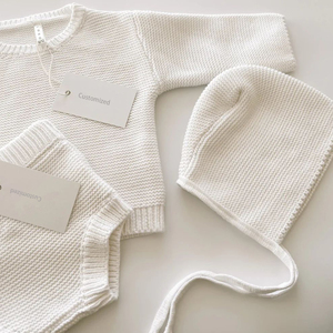 Ensemble de vêtements <span class=keywords><strong>en</strong></span> coton biologique pour nouveau-né, tricoté, pull épais pour bébé, vêtements <span class=keywords><strong>en</strong></span> trois pièces, vêtements <span class=keywords><strong>en</strong></span> tricot - Product Image 6