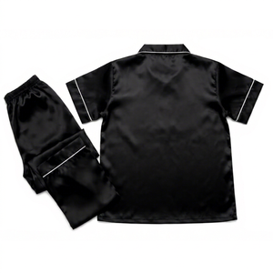 Ensemble de pyjama en satin de soie 100% pour femmes, manches courtes, col mandarin, couleur unie, style élégant, vêtements de nuit d'été - Product Image 1
