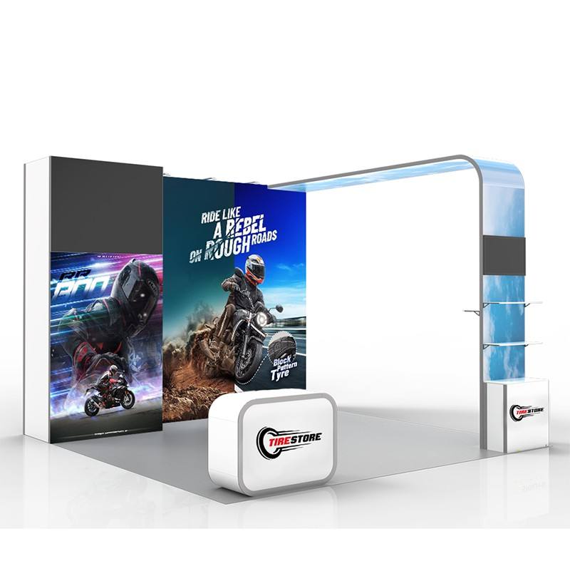 Modular Changing Booths Curved Arch Modular Exhibition Booth with Metal Tube Rack Graphic ...