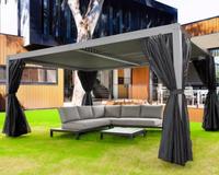 Gazebo de Jardín de Lujo, Techo de Patio Bioclimático Motorizado de Aleación de Aluminio, Pabellón con Rejillas y Canaletas Integradas