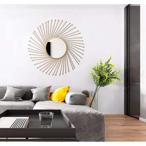 PARISLOFT Miroir mural rond en métal doré, salon décoratif, décor de miroir Boho, diamètre 31.5 ". - Product Image 5