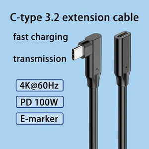 Venta directa del fabricante de 0,2 M de cable de extensión tipo C, carga rápida de 100W, transmisión de 20Gbps y cable de proyección de pantalla
