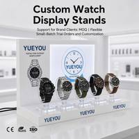 Support d'affichage de montres en acrylique personnalisé OEM avec panneau arrière LED, fentes d'affichage séparées, logo personnalisé disponible pour l'affichage en magasin de détail