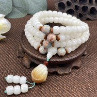 Gelang Zooying White Root Mala Batu Giok Shoushan Biji Teratai Tasbih Buddha Dapat Disesuaikan Perhiasan Meditasi Unisex
