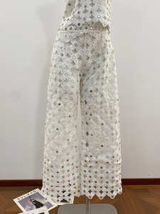 Ensemble décontracté veste et pantalon brodé de fleurs avec rivets métalliques à crochets et boucles, style industriel français, nouvelle collection 2026, sept couleurs - Product Image 5