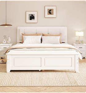 Meubles de chambre à coucher de style américain moderne Plate-forme de rembourrage en chêne massif <span class=keywords><strong>Lit</strong></span> en bois King Queen - Product Image 1