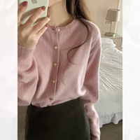 Femme décontracté automne Section ample tricoté pull printemps saison approprié couche de finition cachemire rose pull col rond dessin animé