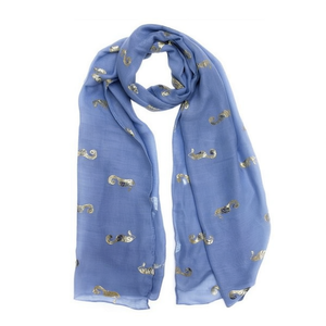 Sciarpa Lunga in Cotone TR con Stampa Cavalluccio Marino Angelina in Lamina d'Oro 70x180cm, Accessorio di Moda - Product Image 1