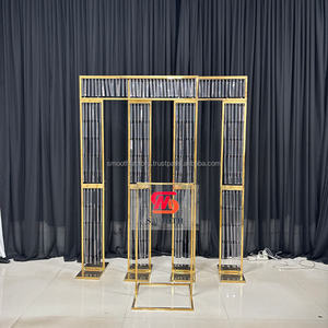 ขายร้อนกรอบโค้งสี่เหลี่ยมสีทองเรียบฉากหลังโลหะที่ทันสมัยสำหรับตกแต่งเวทีงานแต่งงานงานแขวนแบบใสถอดออกได้ - Product Image 1