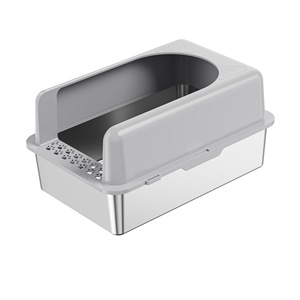 Arenero para gatos semicerrado de 20L, rectangular, plateado, de metal y plástico, con pala incluida. - Product Image 5