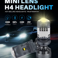 GOODZOOM 4300K Mini projecteur LED avec lentille automatique H4, lentille LED mini H4, faisceau haut et bas, ampoule de phare LED H4 pour voiture et moto universelles