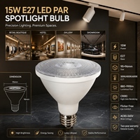 Ampoule LED PAR 15W E27 3000K 4000K 6000K AC85-265V CRI80 sans scintillement avec lentille COB pour éclairage domestique, hôtelier, commercial et de vente au détail