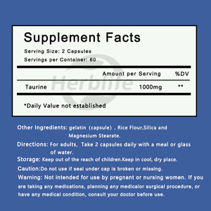Capsules de Taurine OEM ODM Marque Privée 1000mg par Portion, Complément Pré-Entraînement pour l'Énergie et la Concentration, 120 Capsules - Product Image 2