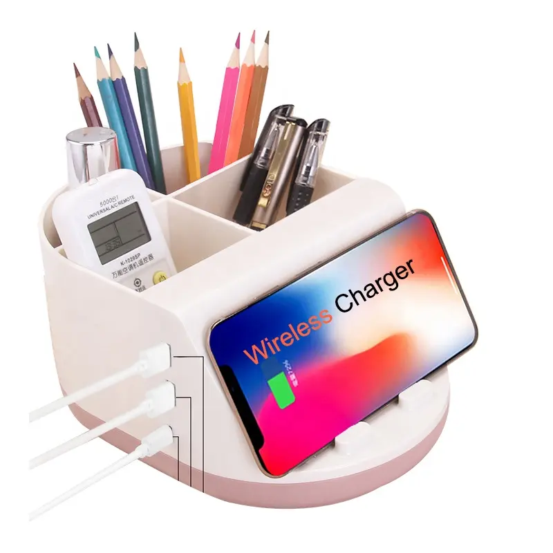 Trending Products New Arrivals Cell Phone Desktop Organizer 10W Charging 2 USB Ports Wireless Charger Storage Box