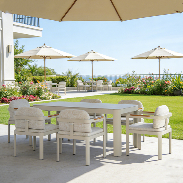 Modern Comfortable Lion Design Aluminum Outdoor Dining Table Chair Set High-Density Foam Cushions Durable Waterproof Garden