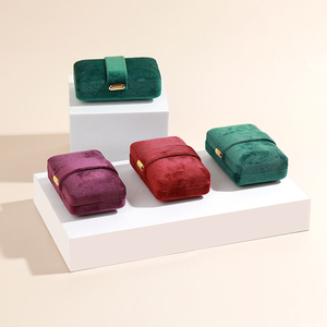 Luxury Flip Lid Velvet Jewelry Gift <b>Box</b> Metal Clasp For Engagement <b>Ring</b> Necklace Packaging - Product Image 6
