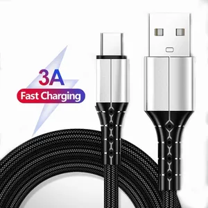 Nylon Braided Usb Type C 3M Custom Data Cable Usb 2.0 Fabric Braided Mobile Phone Cables