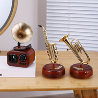 Boîte à musique vintage créative en forme d'instrument de musique, figurine en résine, gramophone, violoncelle et trompette, statue pour décoration de table intérieure
