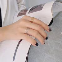 Mode 18K Berlapis Emas 925 Perak Murni Sederhana Tipis Tiga Lingkaran Jari Ronds Cincin Tekstur