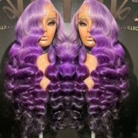 Encantadora Peluca de Cabello Humano Ondulado Profundo Morado Ombre HD, con Cutícula Alineada, Pre-arrancada, Frontal de Encaje Transparente 13*6 Sin Pegamento