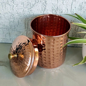 Handmade Hammered Copper <b>Storage</b> Canister with Lid Decorative <b>Kitchen</b> Countertop Container - Product Image 4