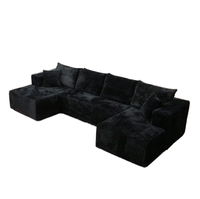 Canapé modulaire en peluche en forme de U pour grande famille, sans structure, compressé, sans assemblage, avec double chaise longue