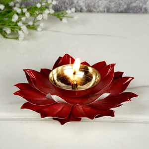 ตะเกียงน้ำมันทองเหลืองรูปดอกบัวสีแดง ชุบทอง ของตกแต่งบ้าน - Product Image 1