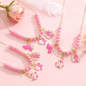 Collier et bracelet en alliage avec ruban de sensibilisation, pour la prévention du cancer du sein et la lutte contre le SIDA, ruban rouge, pour femmes professionnelles - Product Image 6