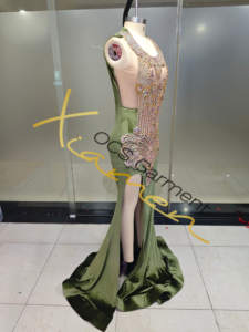 Ocstrade Sexy Vert Olive Robe de Performance Personnalisée avec Embelli Longue Cape Strass Cristal Corsage <span class=keywords><strong>Concert</strong></span> Performance Wear - Product Image 5