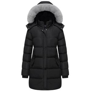 Oelise Damen <span class=keywords><strong>Winter</strong></span> Dicker Puffer mantel Solide atmungsaktive gewebte Front Reiß verschluss Warme Schnee jacke mit abnehmbarer Kapuze - Product Image 1