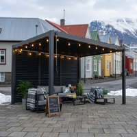 Pergola en aluminium à énergie solaire Sweet Home, toit rétractable motorisé à lamelles, éclairage LED, imperméable, nature, 3x3m