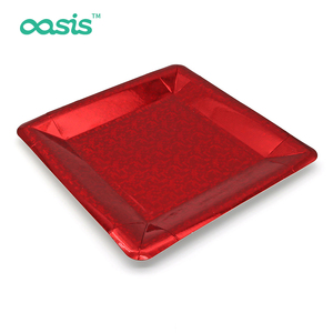 Assiettes en papier écologiques jetables carrées sur mesure Oasis Design torsadé coloré pour les fêtes - Product Image 2