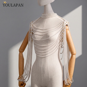 YouLaPan VG67 Bolero de Moda con Cadena de Perlas para Mujer, Capa con Mangas y Cuello Redondo, Cárdigan de Perlas, Accesorios para Vestido de Fiesta, Chal de Boda - Product Image 5