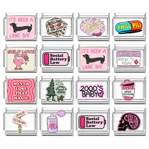 Bracelet à breloques italiennes colorées, série Slang, maillons en acier inoxydable, lettres de dessin animé en or 18 carats, mots roses, <span class=keywords><strong>breloque</strong></span> italienne - Product Image 2