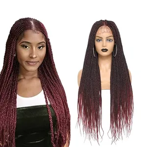 Box Braided Wigs for Black Women Micro Twist Hand Braided Synthetic 4x4 Lace Front Lightweight Braids Wig Natural Looking